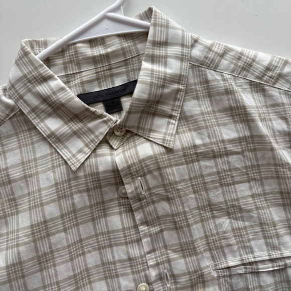 John Varvatos Other - John Varvatos Mens Tan White Plaid Cotton Button Down Shirt Small